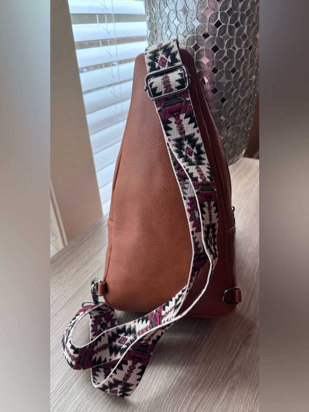 Sam & Hadley Brown Tooled Leather Crossbody Sling Bag with Turquoise Accents - Picture 3 of 12